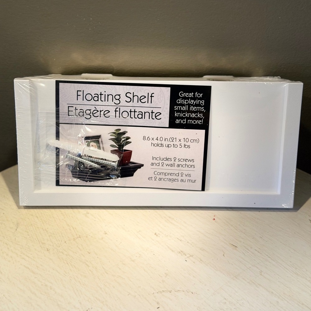 White Floating Shelf Wall‎ Mountable Display Storage 8.6 x 4.0 Inches Holds 5lbs